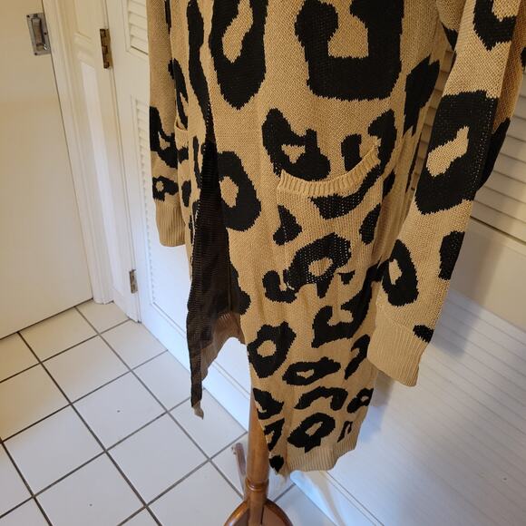 Leopard Print Open Front Longline Cardigan Goodnight Macaroon Medium - Picture 3 of 7
